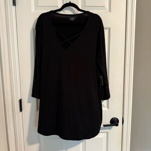 Plus Size 2X Black Tunic with 3/4 Sleeves Catherine’s Brand Strappy V-Neck
